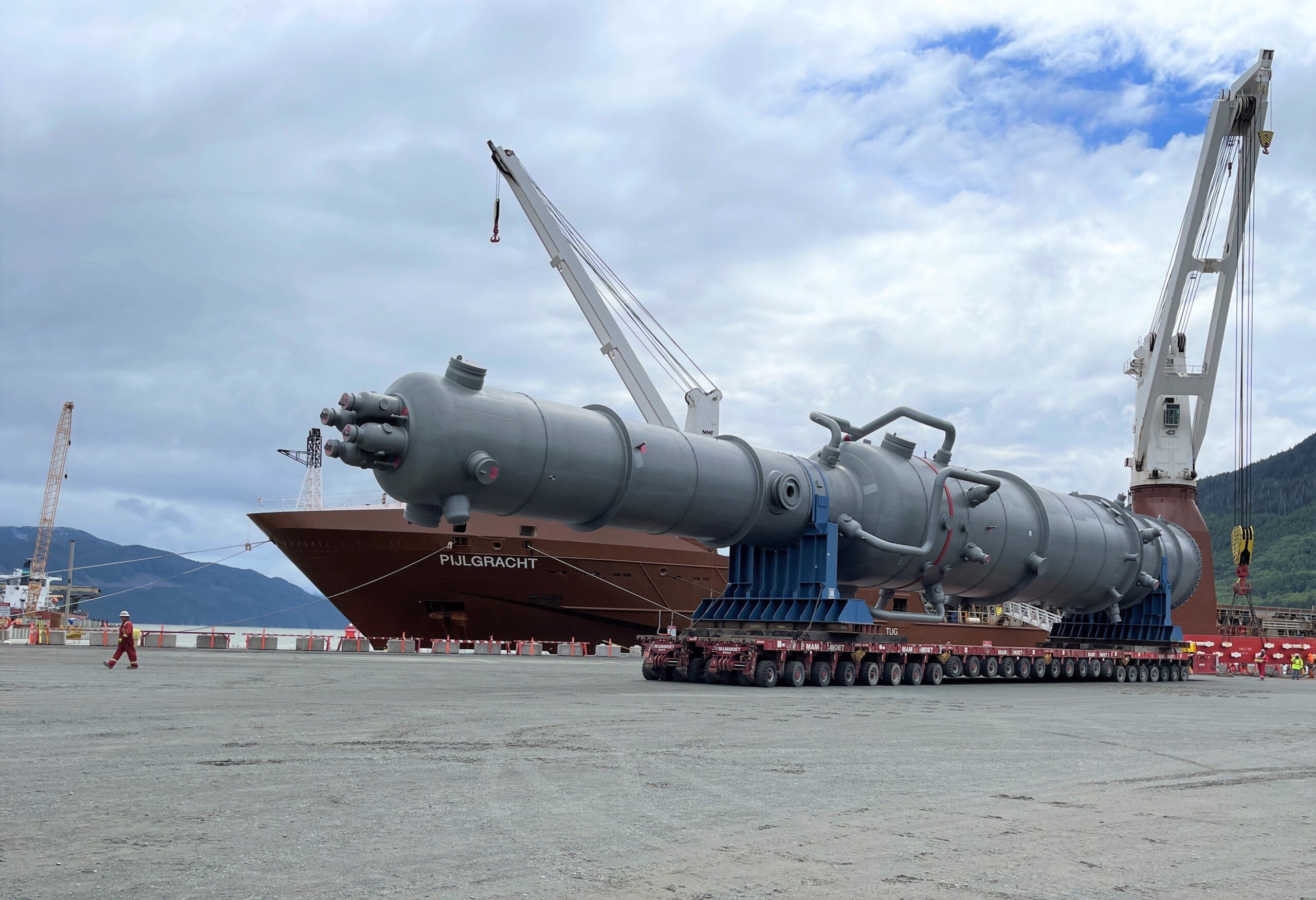 Main cryogenic heat exchanger and precoolers arrive at the LNG Canada site in Kitimat