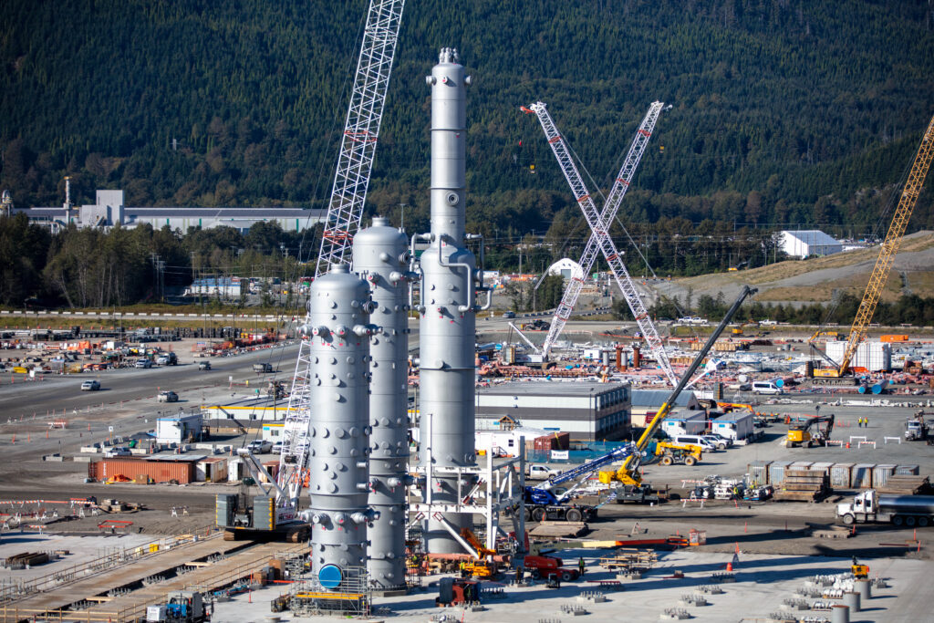 Construction site featuring LNG facility and equipment